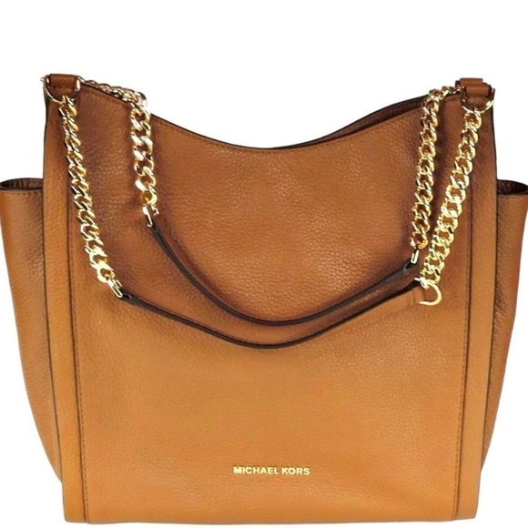 MICHAEL KORS, PEBBLED LEATHER, NEWBURY ACORN, SHOULDER TOTE BAG. 11”W X 12”H - Picture 2 of 10